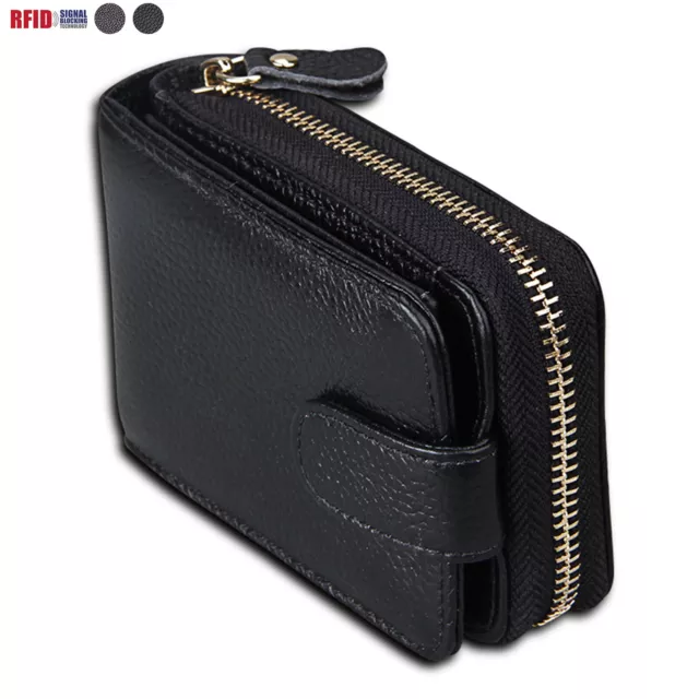 Men Women Wallet Genuine Leather RFID Zip Around Bifold Credit Card Holder Purse