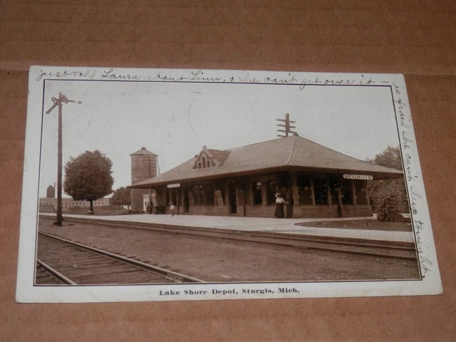 Sturgis Mi - 1912 Postcard - Railway Station - Lake Shore Train Depot