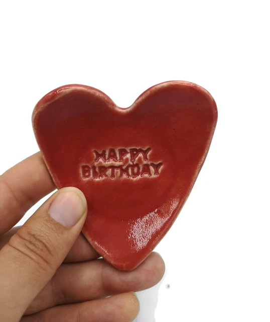 Soporte de anillo de cerámica de corazón rojo, plato hecho a mano, regalo...