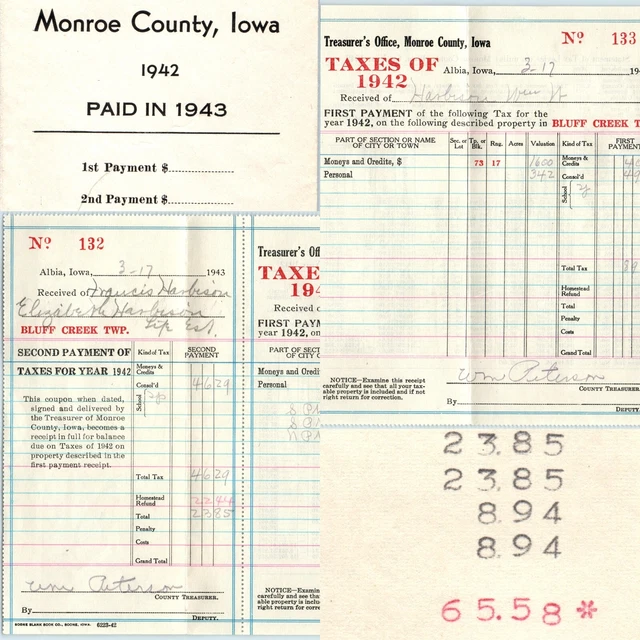 LOT 1942 ALBIA, Monroe County, IA Property Tax Receipts Form Bluff