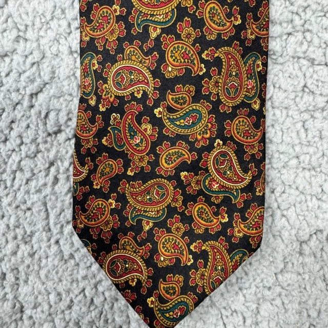 Saks Fifth Avenue Silk Paisley Tie Gold Black 3.5" x 56" 2