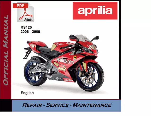 Aprilia RS125 2006 - 2009 RS 125 Workshop Service Repair Manual on USB