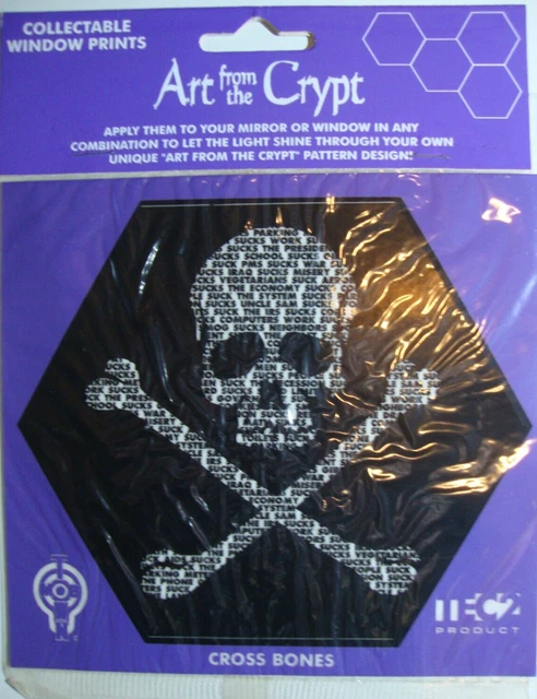 KUNST AUS DER KRYPTA KREUZ KNOCHEN Siebdruck Fenster Aufkleber HALLOWEEN SCHÄDEL