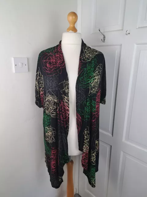 JOE BROWNS NEW Black Multicoloured Short Sleeve Jersey Cardigan/Cover Up Size 20