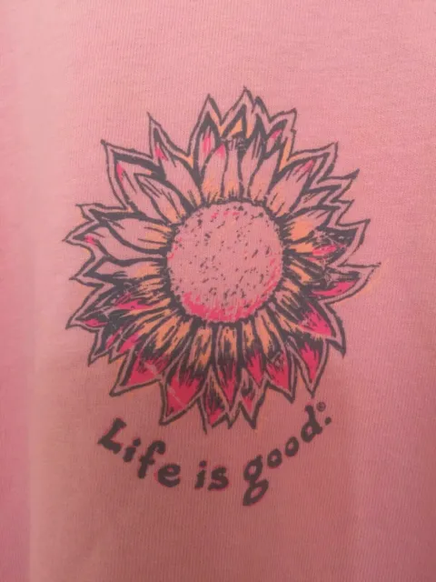 LIFE IS GOOD Women Sz L Short Sleeve Pink "Flower" Cotton T-Shirts