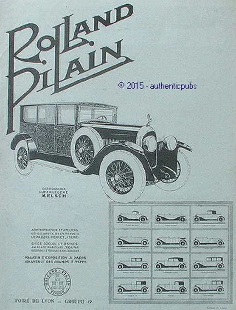 Publicite Automobile Rolland Pilain Torpedo Cabriolet Coupe Limousine De 1926 Ad