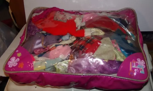 Large Lot Of Vintage Mixed Doll Clothes in Barbie Zip Up Bag