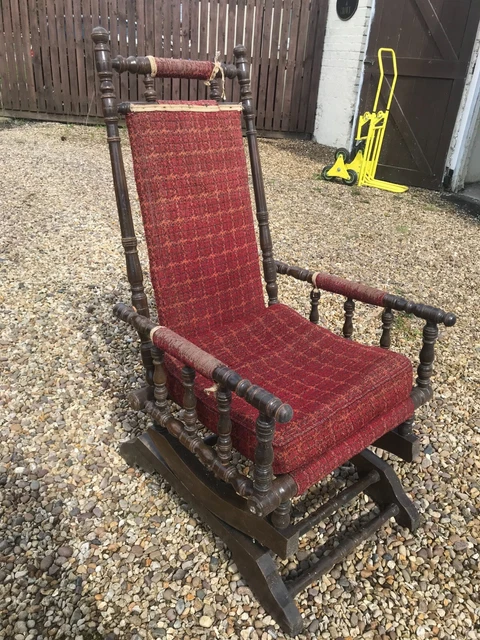 ANTIQUE EDWARDIAN AMERICAN Turned Rocking Chair Rocker Vintage C1900 ...
