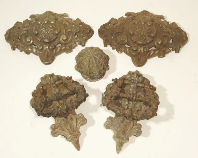 Ancient Furniture Fittings XL Lion's Head Magnificently Solid Um 1900 Set