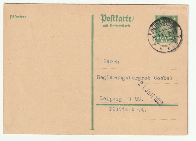 Dt. Reich: Antwort-Ganzsache P 163, bedarfsgebraucht