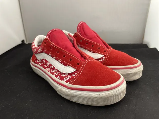 Vans Old Skool Logo Racing Red  Classic Skate Shoes Kids Size 12 No Laces