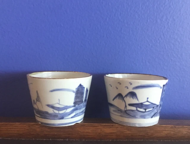 Pair Of Antique 19th century Japanese Blue and White Soba Noodle Cups