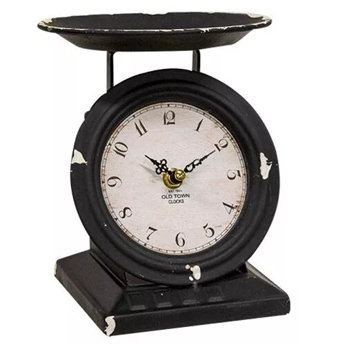 NEW Farmhouse Kitchen SCALE CLOCK BLACK Aged Look Country Chippy Metal Cottage