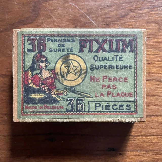 Vintage And Rare Small Wood Box Of FIXUM Tacks. Made In Belgium. See Photos!