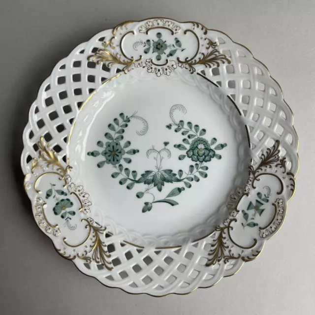 Meissen #1 Flower Rich Green Gold Watermark Plate 15.5