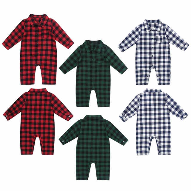 Tuta a quadretti neonati bambini bambine monopezzo camicia tuta abiti abiti 2