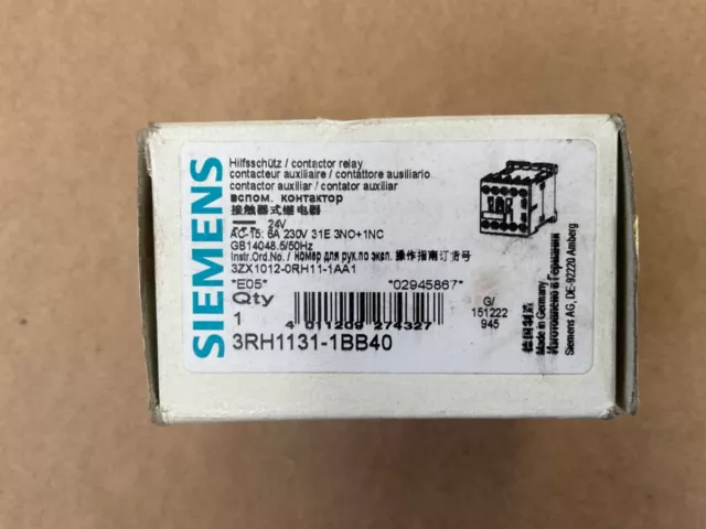 Siemens 3RH1131-1BB40 Contactor 3 N/O 1 , N/C 24 V Dc Coil