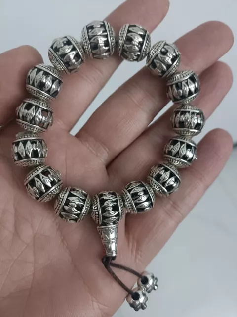 Chinese old Tibet Silver Hollow out carving Pattern bead bracelet LQ35