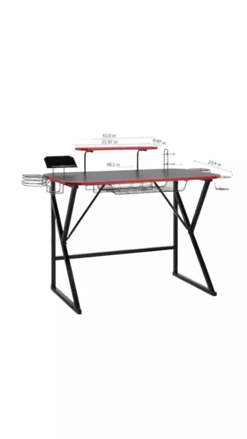 Amazon Basics Scrivania Computer Gaming con Storage, Rosso, 59,4D x 101,9W x 91,2H CM