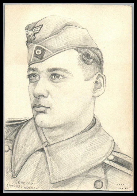 ORIGINALZEICHNUNG, WK2, PORTRAIT Hans Hindelang, Charkow 03.11.1942