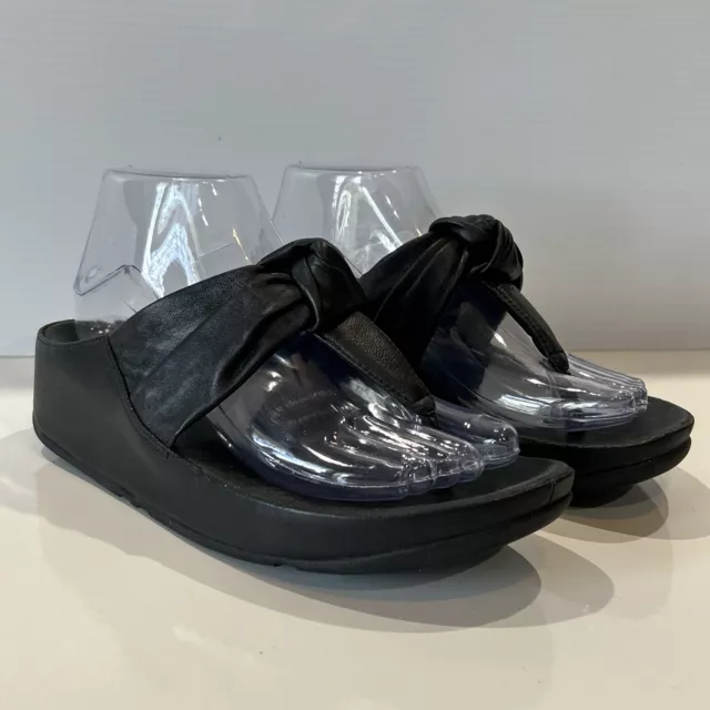 Fitflop Twiss 2 Knot Leather Sandals Comfort Thong Post Wedge  Shoes Women's 7