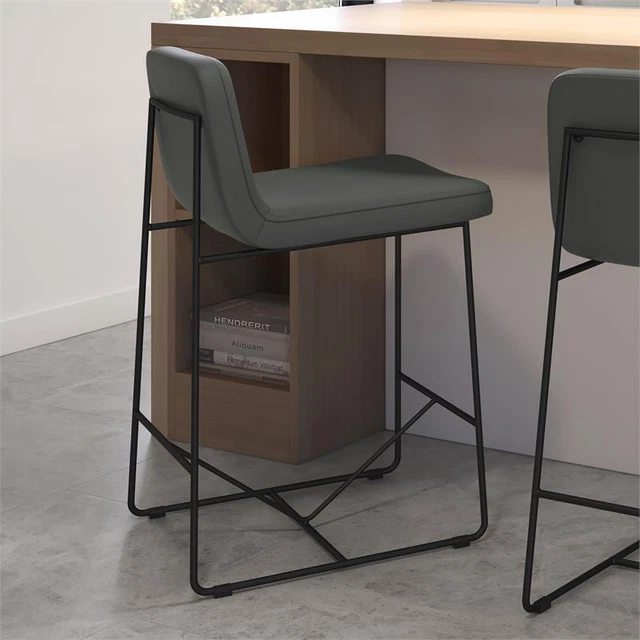 Amisco Winslet 26 In. Counter Stool - Dark Grey Faux Leather / Black Metal