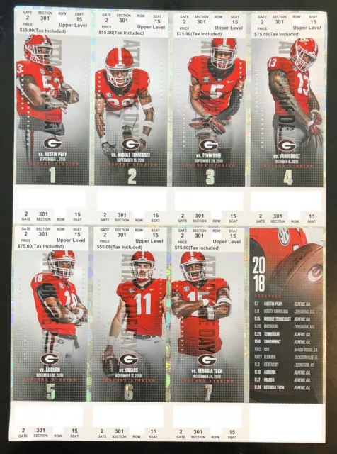 2018 Georgia Bulldogs Football Collectible Ticket Stub - Choose Any Home Game
