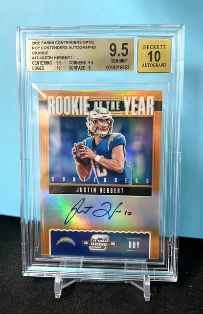 Justin Herbert Rookie 2020 CONTENDER OPTIC FOOTBALL  AUTO ORANGE #/50 BGS 9.5