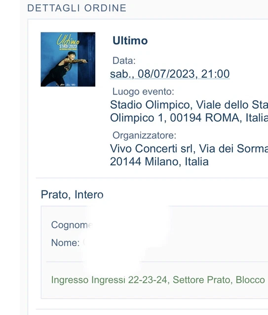 Biglietto Concerto ULTIMO 8 luglio