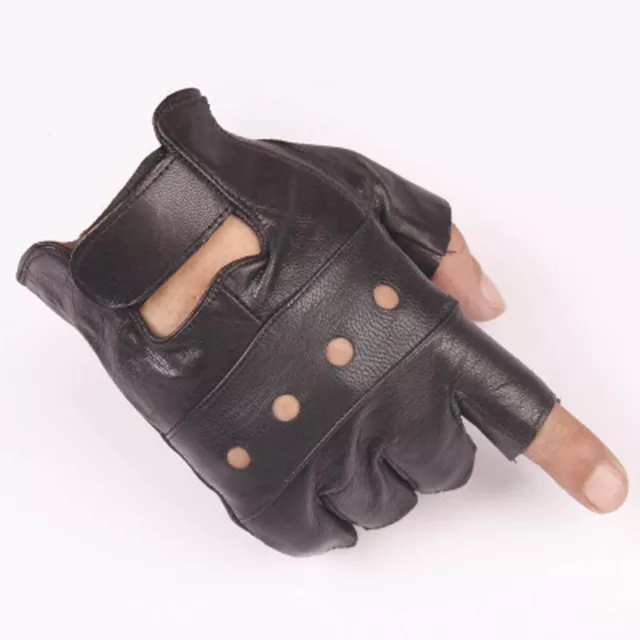 Motorcycle Leather Black Fingerless Gloves Gym Cycling Driving Biker Racing Mens