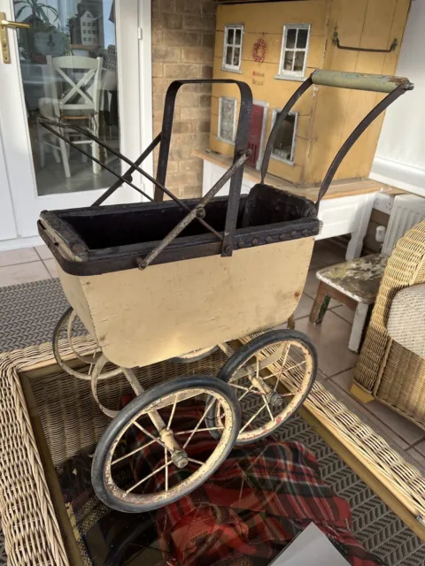 Vintage Children’s Toy Doll Pram Wood Metal