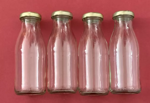 x4 *MINI GLASS MILK BOTTLES* 250ml {Cream / Wedding / BBQ / Picnic / Vase / Lid}