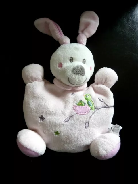 *. Doudou Semi Plat Arrondi Nicotoy Lapin Rose Blanc Vert Nid Oiseau Etat Neuf*