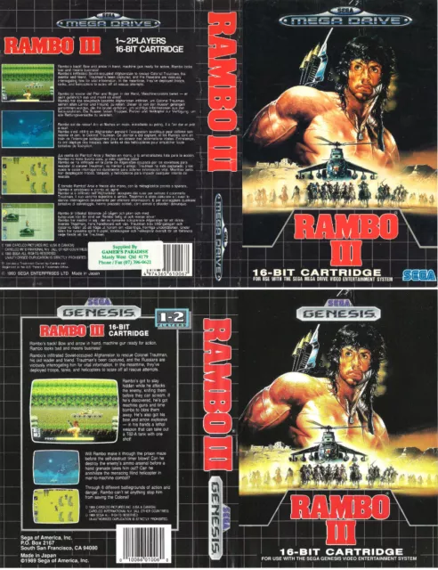- Rambo III 3 Mega Drive Genesis PAL Replacement Box Art Case Insert Cover Only
