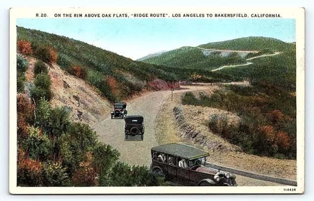 OAK FLATS, CA California ~ EARLY CARS on the RIDGE ROUTE  c1910s Postcard