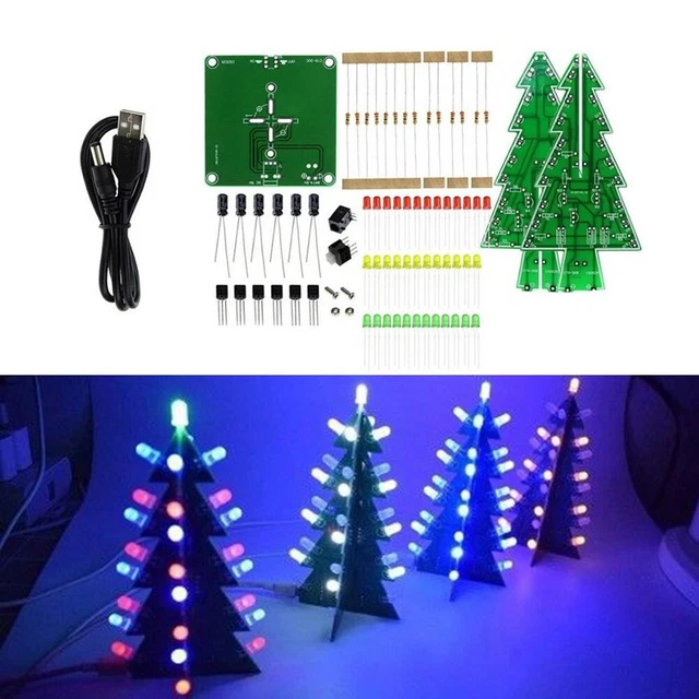 DIY 3D LED Flashing Christmas Tree Circuit Kit Glitter Electronic ...
