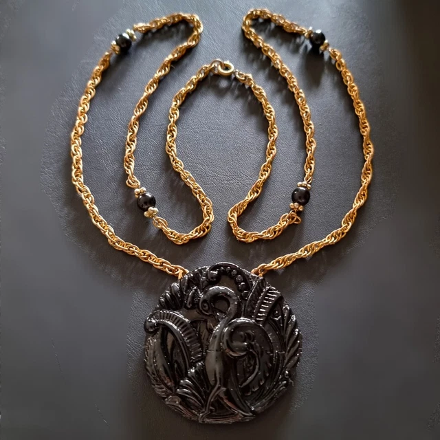Collier Sautoir Vintage Scandinave - Métal Argenté Et Pierre Naturelle - Style Bohème