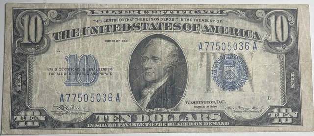 1934 Series $10 Ten Dollars Blue Seal Silver Certificate Currency Note
