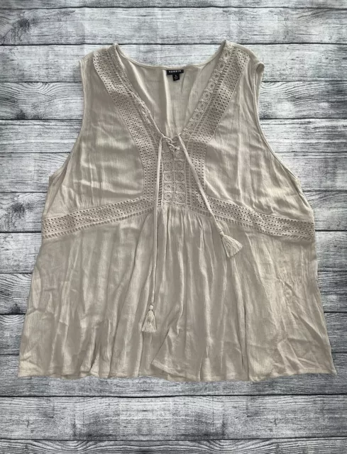 Torrid Babydoll Crinkle Gauze Crochet Inset Lace-Up Sleeveless Top Tank Sz 4/4X