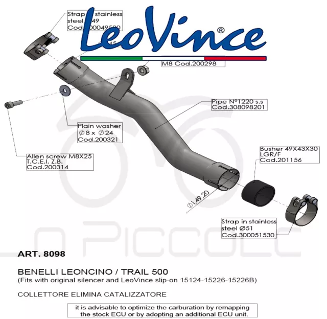 8098 Collettore Elimina Catalizzatore Leovince Benelli Leoncino/Trail 500 2019