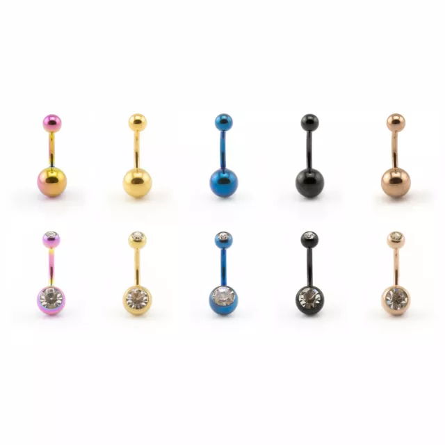 Belly Bar Double Gem Naval Ring Belly Button Anodized Surgical Steel