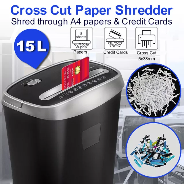 Office Combo Paper Shredder 15L Credit Card Document Cross Cut 8 SHEETS A4