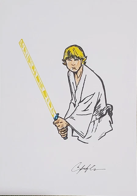 11¾ X 8¼ Luke Skywalker Sketch Drawn On Glossy A4 Card Signed By Stuart Immonen