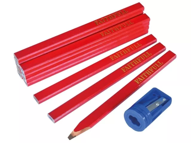 12 x Faithfull FAICPR12S Red medium carpenters pencils and pencil sharpener