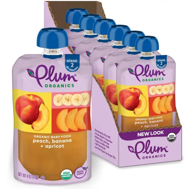 Stage 2 Organic Baby Food - Peach, Banana, and Apricot - 4 Oz Pouch (Pack of 6)