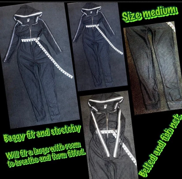 Fashion Nova Fishnet Hooded Jumpsuit Size Small