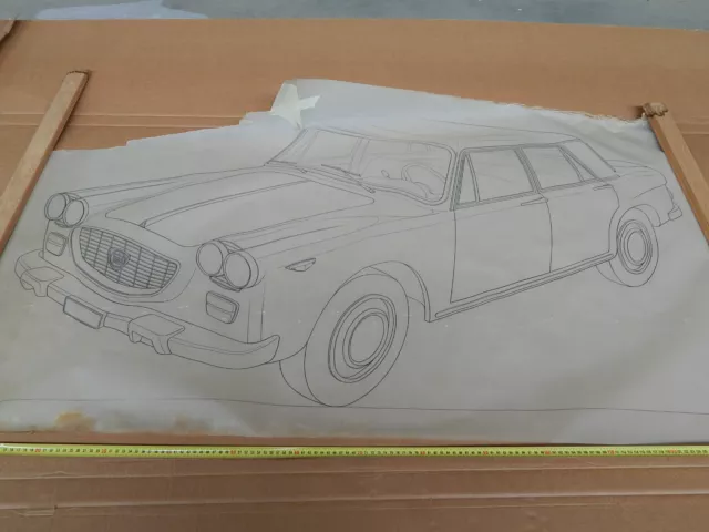 Disegno Originale Dell'epoca Lancia Flavia Su Lucido A Matita!!