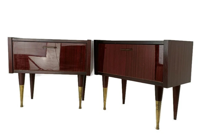 Pair Couple Vintage Nightstands End tables Mid Century Modern Wood Retro WOW Lac