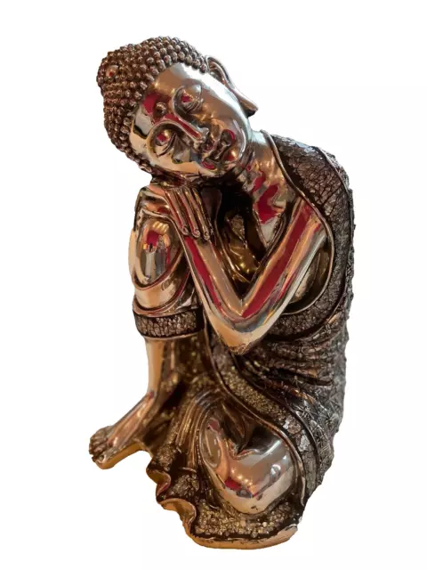 Schöner 34 cm großer Thai Buddha silberfarbene Statue Feng Shui sitzend