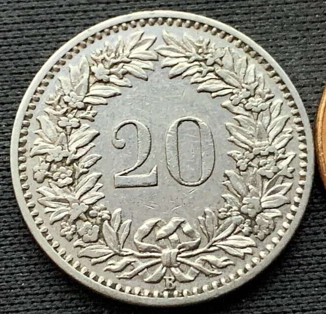 1913 Switzerland 20 Rappen Coin XF AU  ( 1.5 Million Minted )  #M217